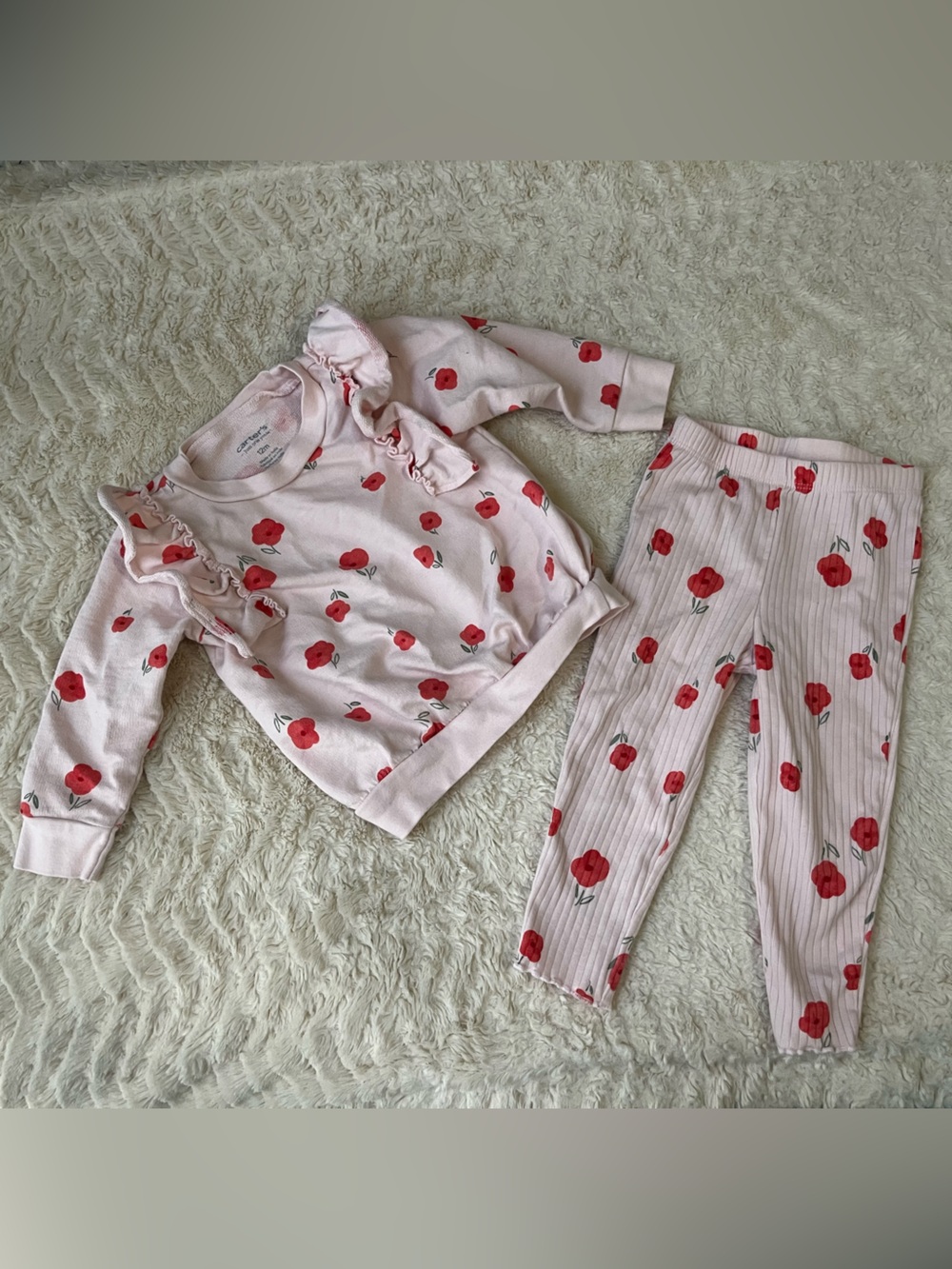 Carter's Light Pink Floral Ruffle Pajama Set